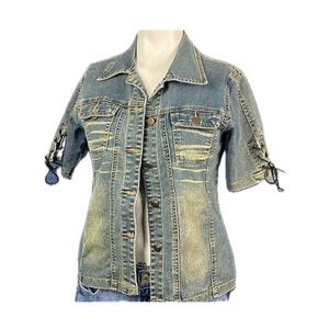 70’s Acid Wash Short Sleeve w/lace up ties Jean Jacket Sz M